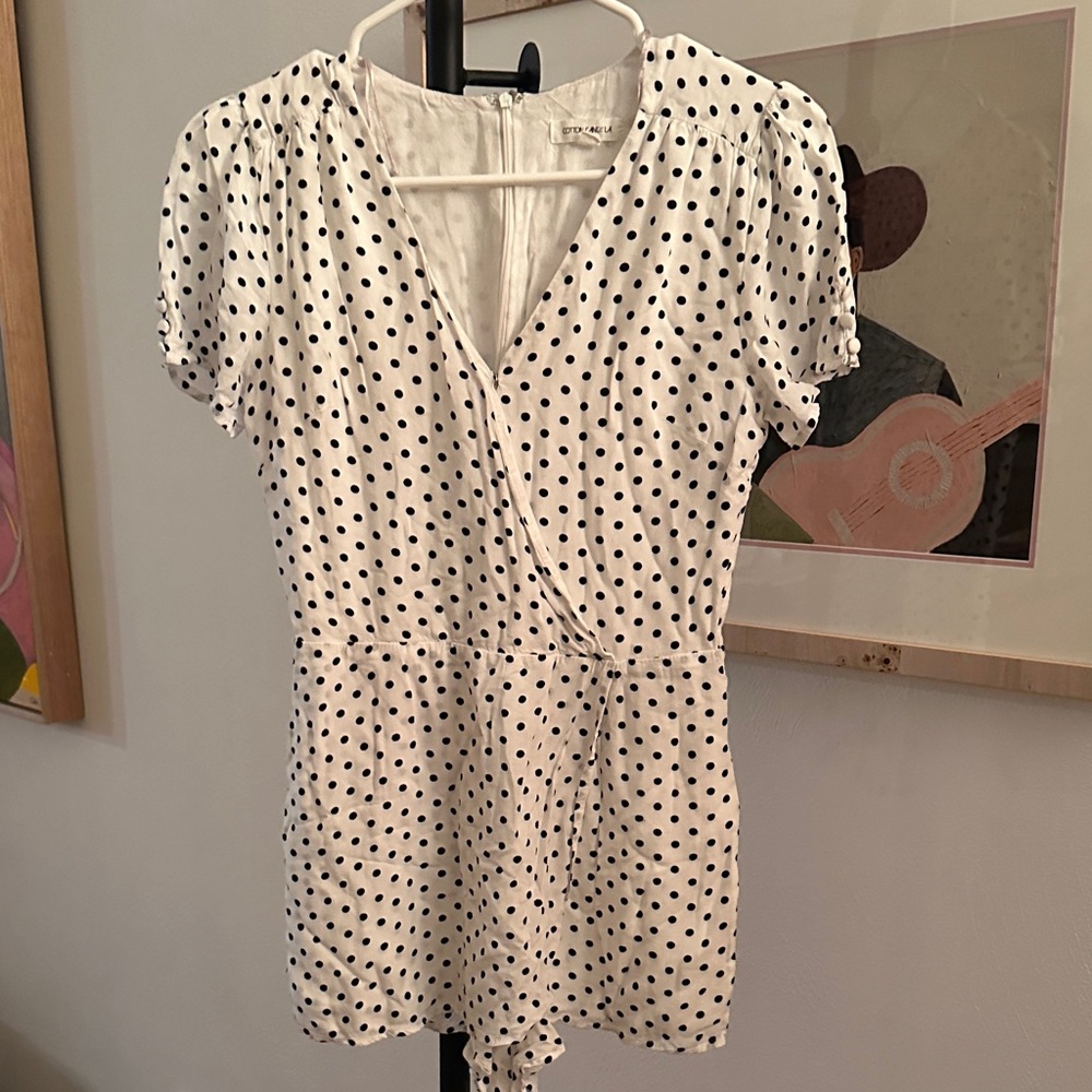 Cotton  Candy LA White and Black Polka Dot Romper